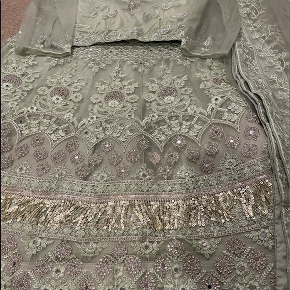 Designer Green Lehenga with sequins and mirror work - Picture 5 of 8